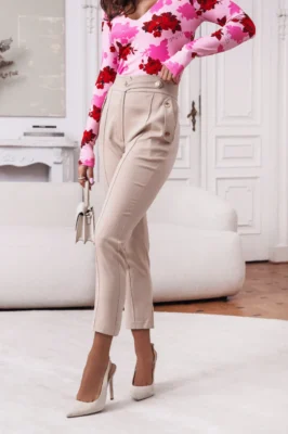 Spodnie damskie eleganckie cygaretki beżowe Aurielle - Butik MAMIBO