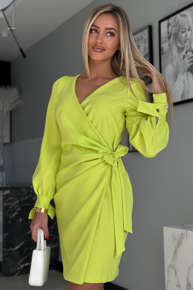 Butik online z odzieżą damską Sukienka limonkowa długi rękaw NOEMI