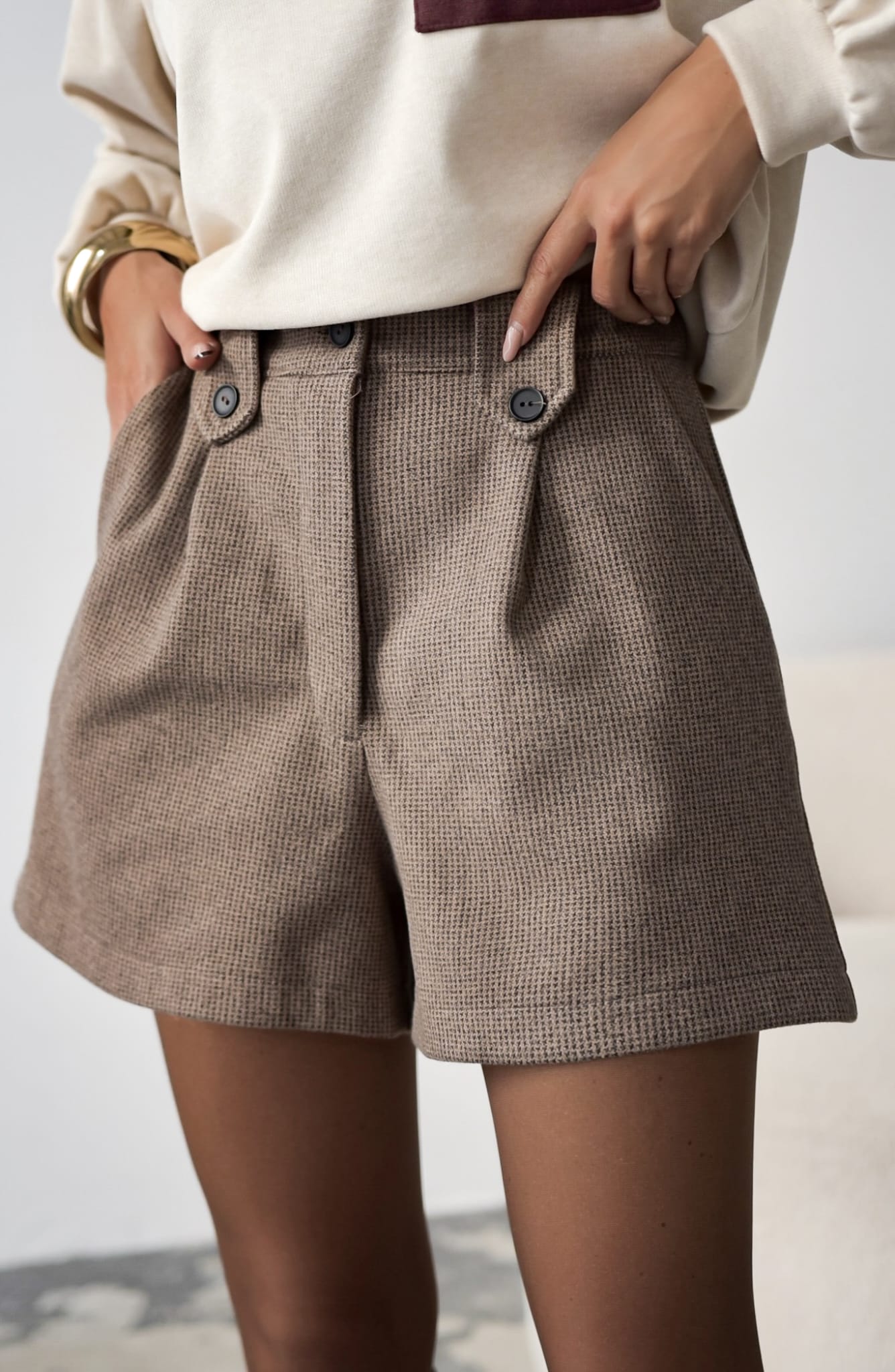 Spodenki brązowe LUCIA Spodenki brązowe z domieszką wełny | Butik MAMIBO