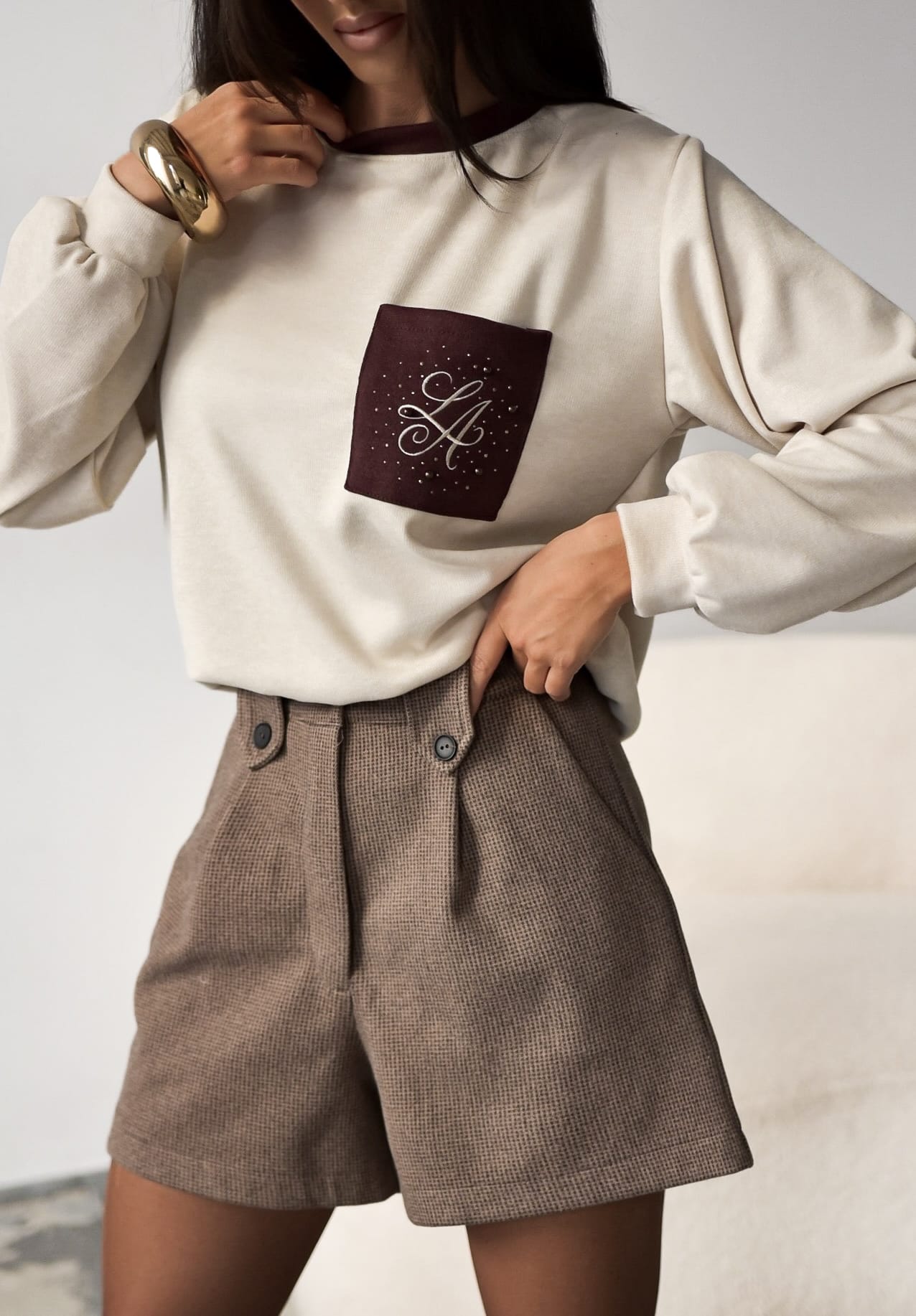 Spodenki brązowe LUCIA Spodenki brązowe z domieszką wełny | Butik MAMIBO