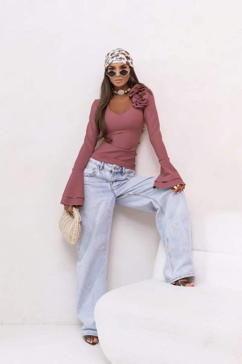 Bluzka brudny róż z różami CHIARA | Butik MAMIBO