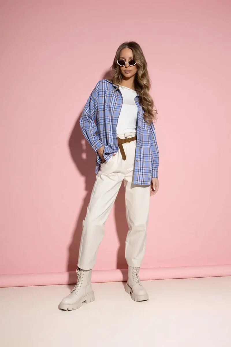 Koszula niebieska w kratę z misiem | Butik MAMIBO