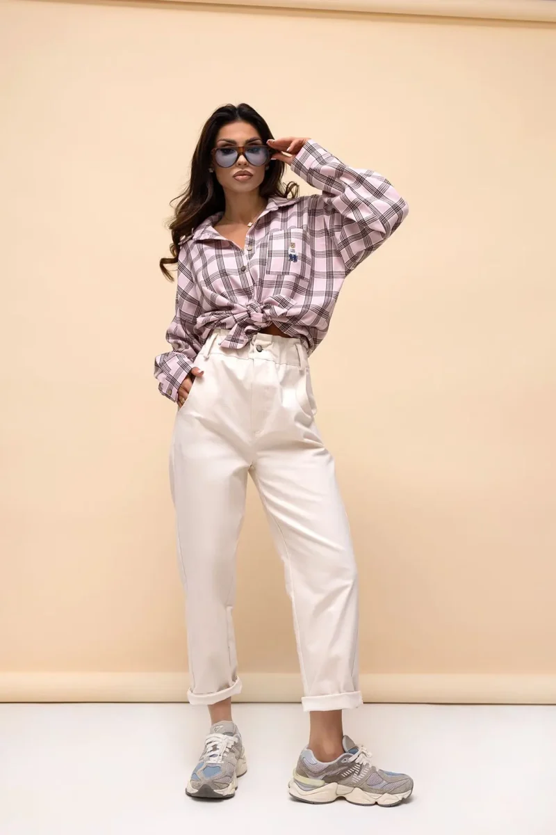 Koszula różowa w kratę z misiem NOA | Butik Mamibo