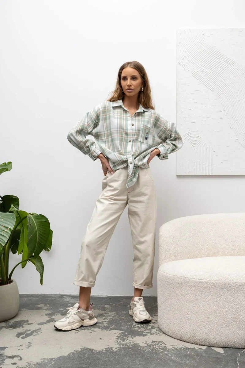 Koszula zielona w kratę z misiem | Butik MAMIBO