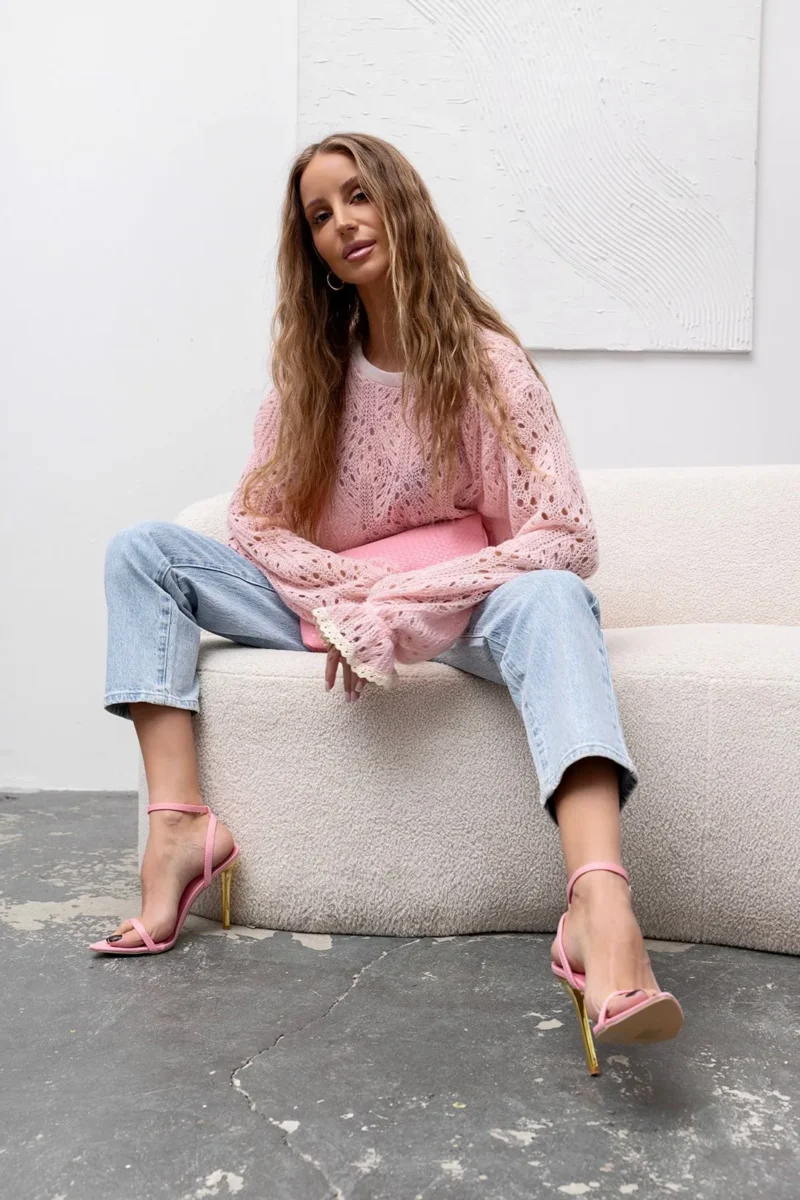 Sweterek różowy ażurowy NERINA | Butik MAMIBO